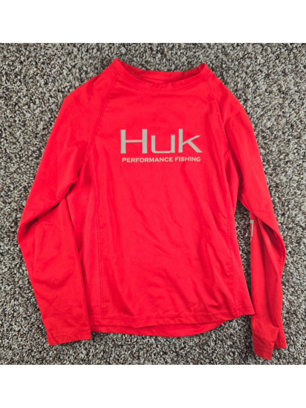 Huk Performance Fishing Boys Sz S Long Sleeve T Shirt Red Black